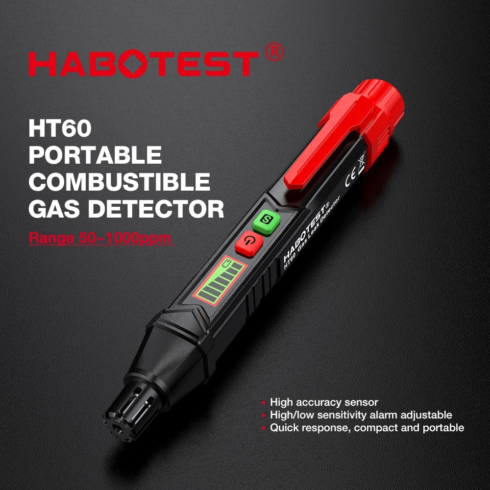 HABOTEST Natural Gas Detector HT59 HT60 Gas Leak Detector with Audible & Visual Alarm Portable Gas Sniffer to Locate Combustible