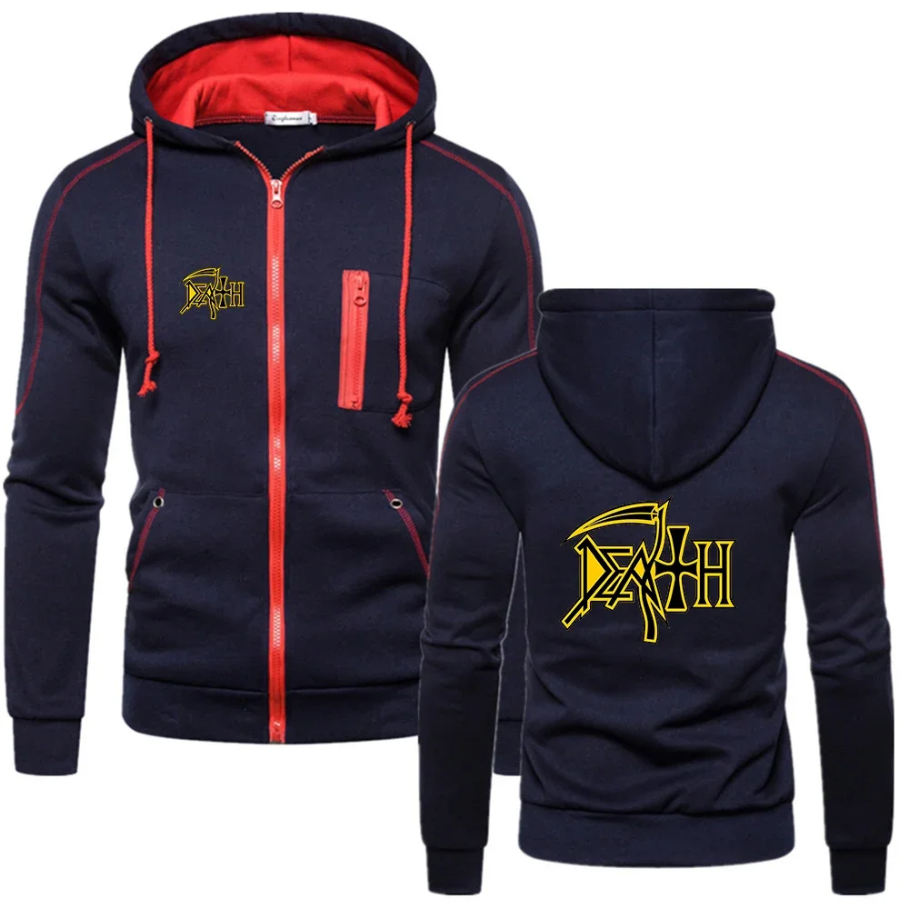 Hoodie pria Band Rock kematian, Sweater warna Solid nyaman Musim Semi dan Gugur 2024