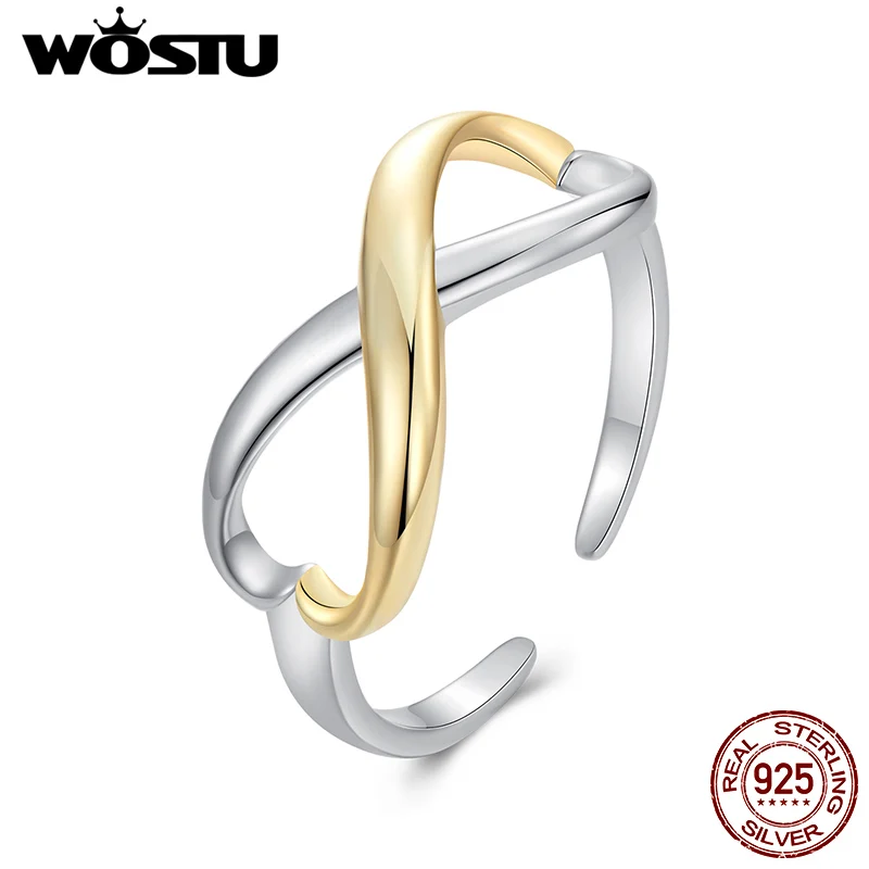 WOSTU Infinite Love Ring for Women 925 Sterling Silver 18K Gold Tow-tone Opening Rings Special Anniversary Gift Birthday Jewelry