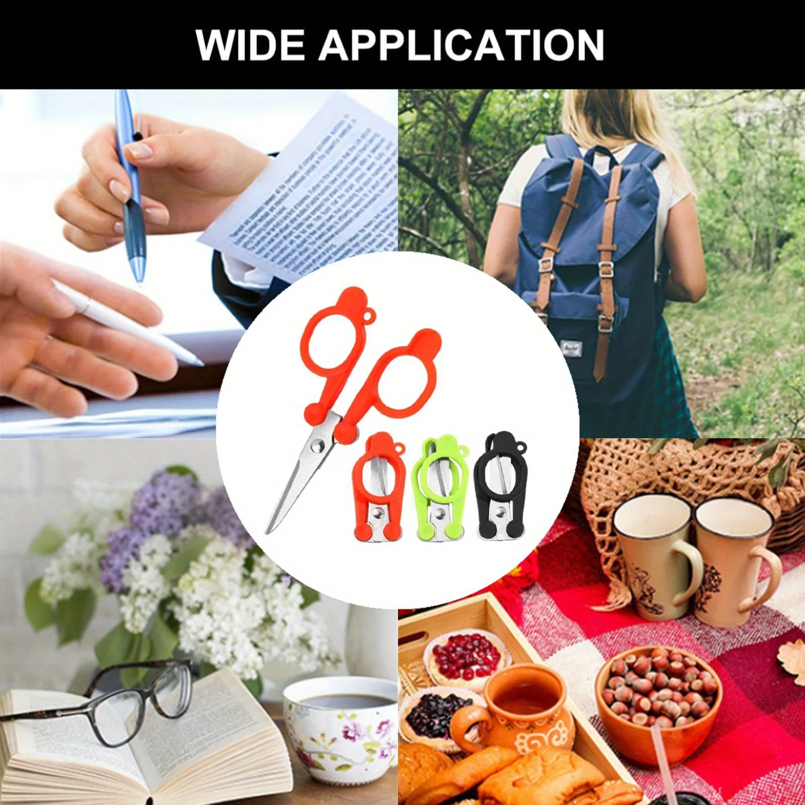 1 قطعة مقص قابل للطي مقص جيب صغير من الفولاذ المقاوم للصدأ للسفر، في الهواء الطلق، المنزل، المكتب (3 ألوان)