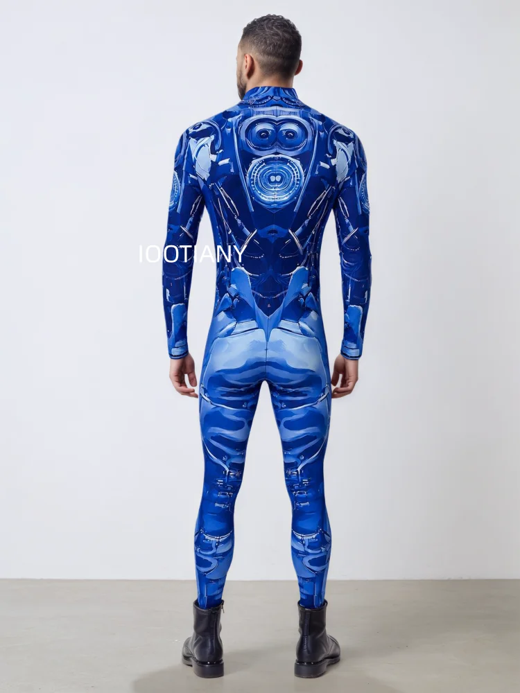 Herren Roboter-Skelett Mechanische Rüstung Bodysuit Hochhals Enger Jumpsuit Halloween Cosplay Futuristisches Party Bühnenkostüm Outfit – Detail 11