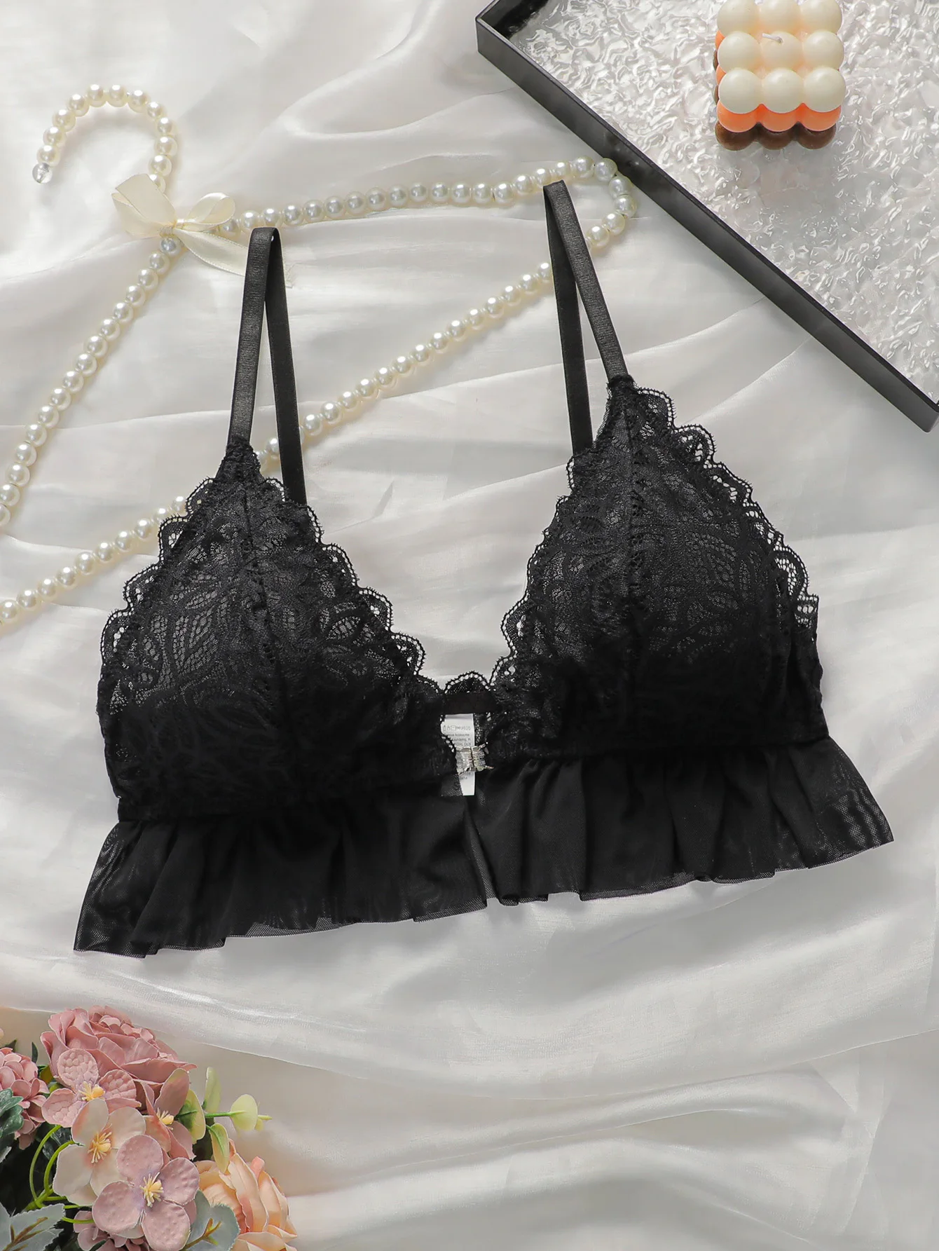 Black mesh lace without steel ring front buckle underwear sexy lace women's underwear comfortable to wear MR3401