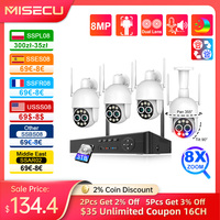 MISECU 8CH UHD 4K PTZ Wireless Security System 8MP Dual Lens WIFI Camera 8X Zoom CCTV Record Surveillance Protection Kit ONVIF