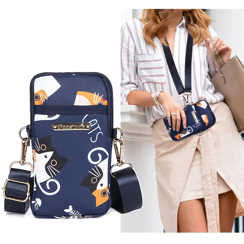 Fashionable Crossbody Phone Bag for Women, Lightweight 3-Layer Nylon Pouch, Convertible as Shoulder or Wrist Bag, New Style