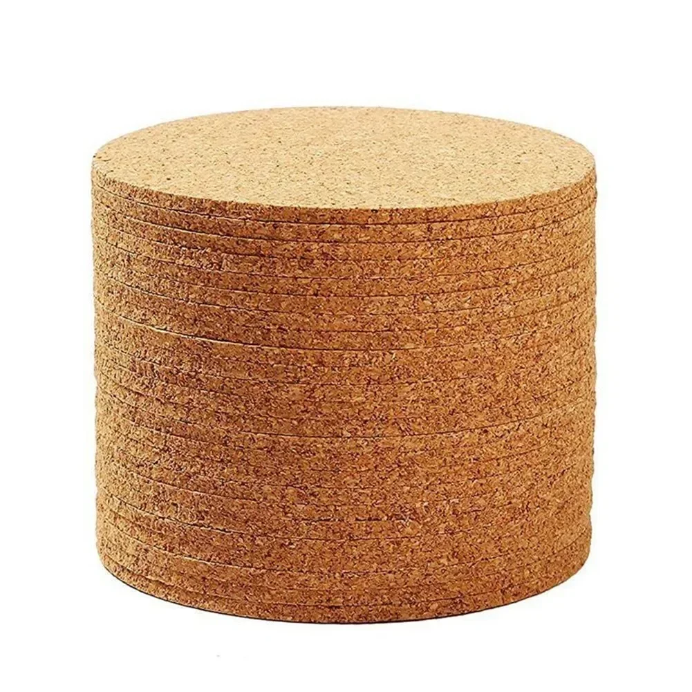 10 Pcs 90mm * 3mm Wood Color Cork Round Coaster Set Of 10 Cork Bar Drink Coasters 90mm, 3mm Thick Fine-grain Natural Cork Materi