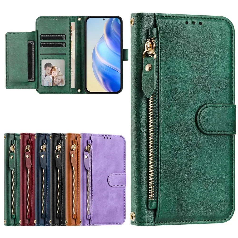 Pova 6 Pro 5G 2024 Zipper Wallet Case For Tecno Pova 6 Neo Crossbody Strap Leather Flip Book Cover Pova 3 4 5 Pro Neo 2 Funda