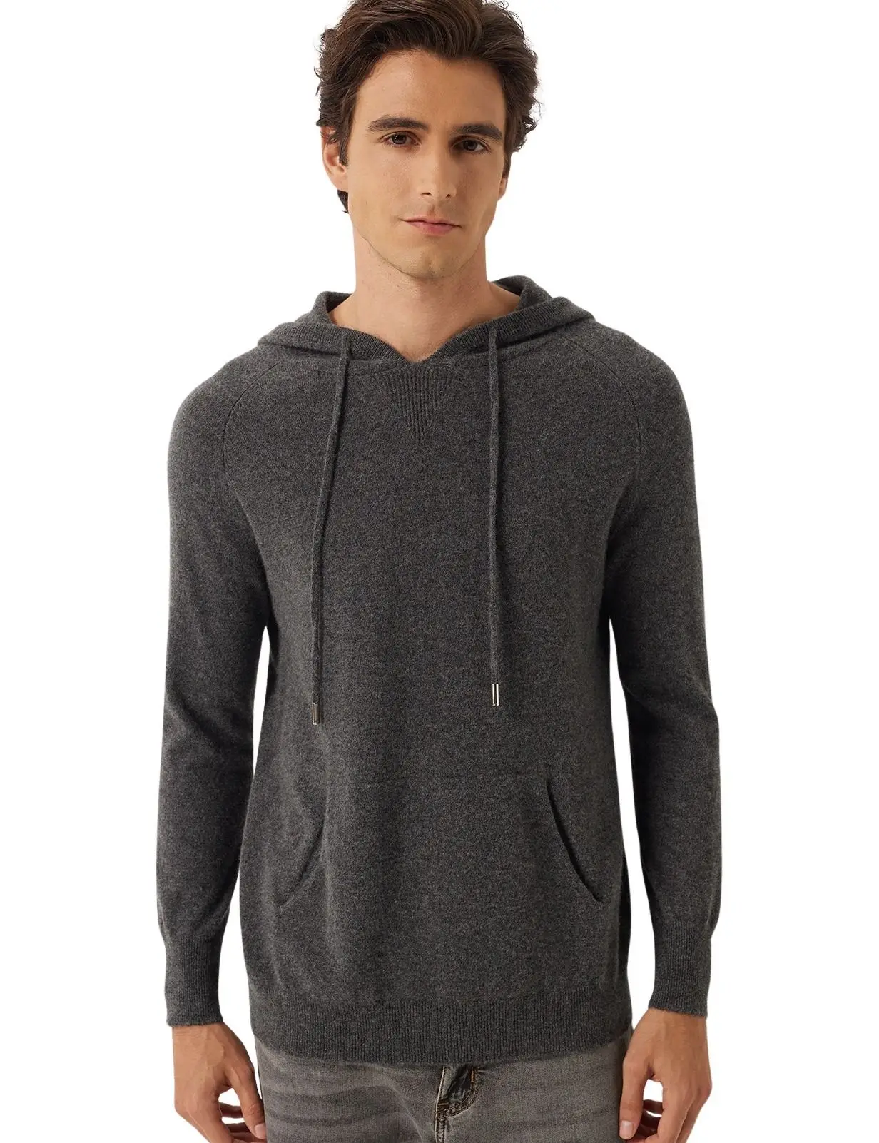 Men 100% Pure Cashmere Hooded Sweater Long Sleeve Knitted Pullover Warm Soft Casual Plain Hoodie Jumper Outerwear Autumn Winter