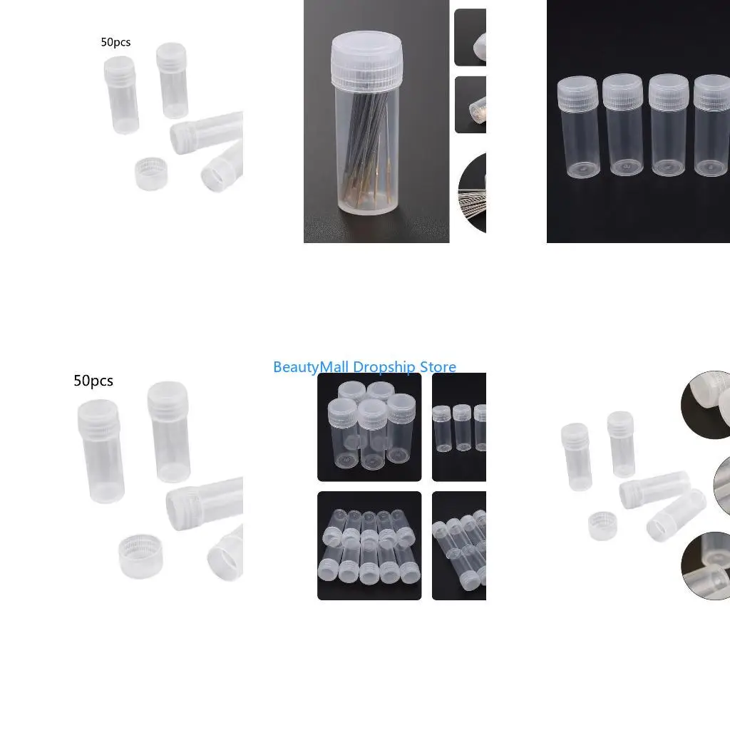 40JD 50 Pcs 5ml Plastic Sample Bottle Small Barrel Test Tube Vials Translucent Liquid Powder Capsule Mini Storage Container