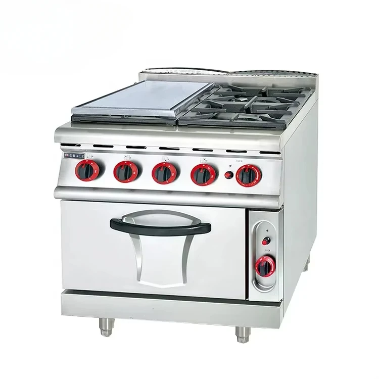 Commercial Kitchen Equipment Free Standing Gas Cooker 2 Burner Gas Range with Griddle and Oven