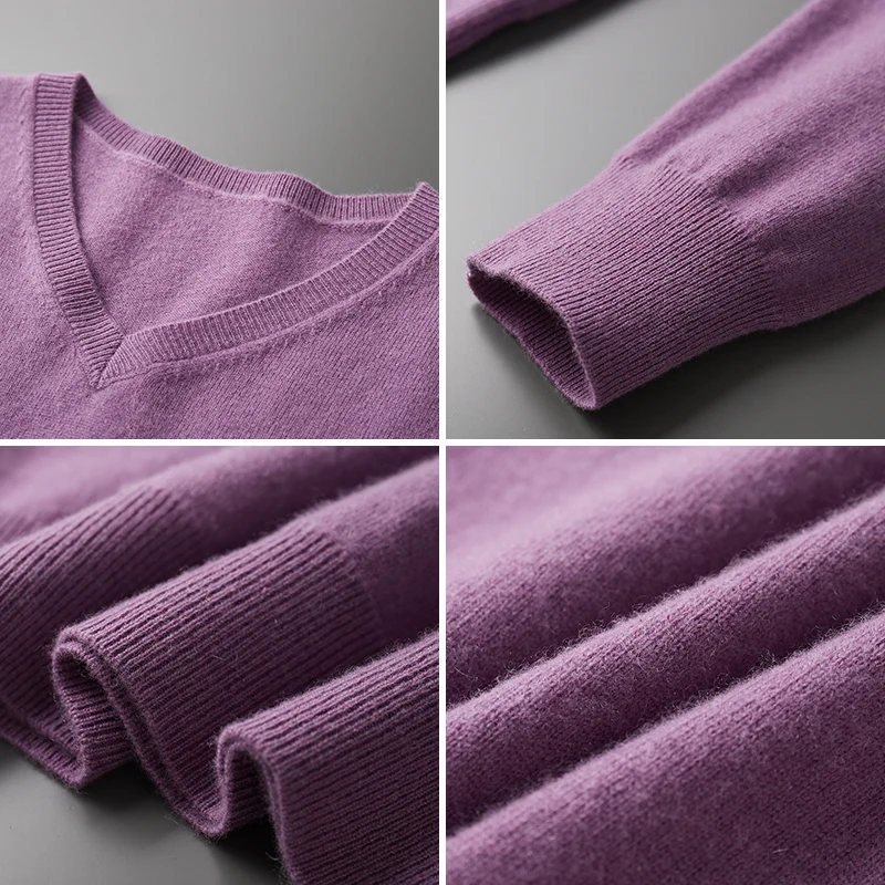 سترة رجالية من الكشمير 100% عالية الجودة برقبة على شكل حرف V - بلوفر خريف وشتاء بقصة ضيقة وأكمام طويلة، ناعم ودافئ ومريح