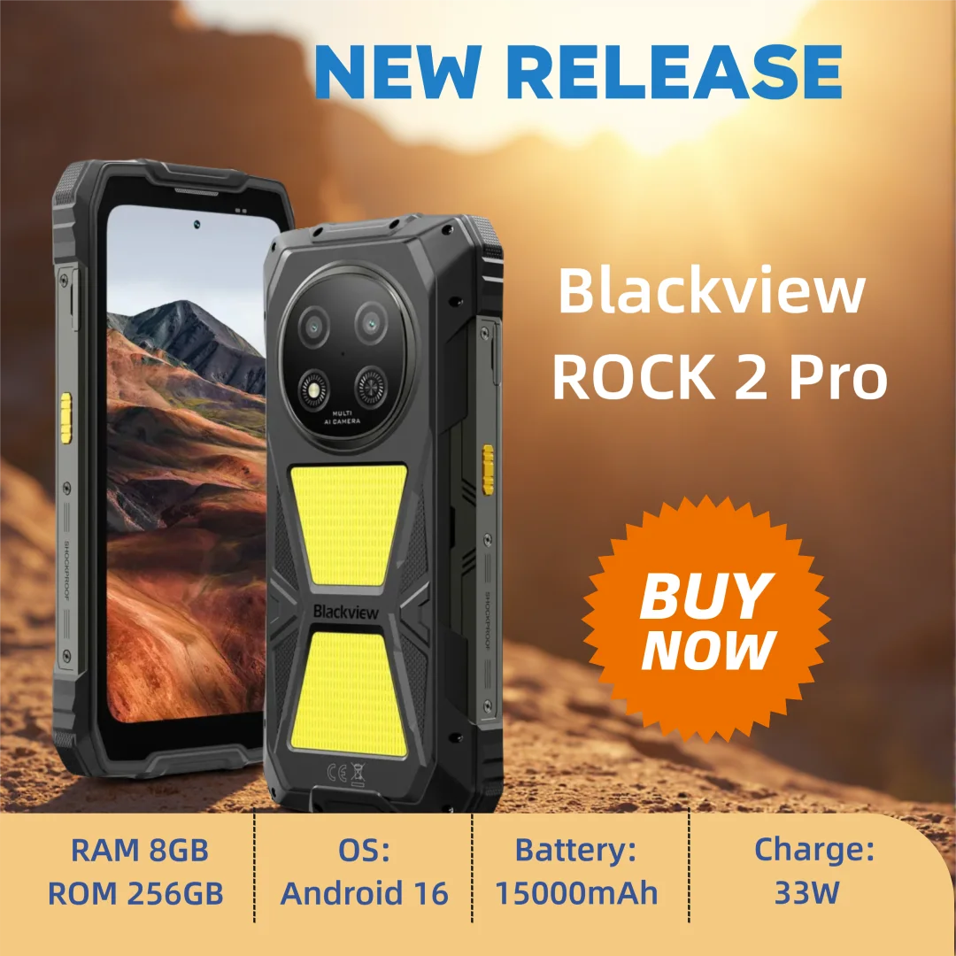 Blackview ROCK 2 Pro Rugged Phone 8GB 256GB 6.67 inch Android 16 Unisoc UMS9620 T8100 Octa Core Network 5G OTG NFC Smartphone