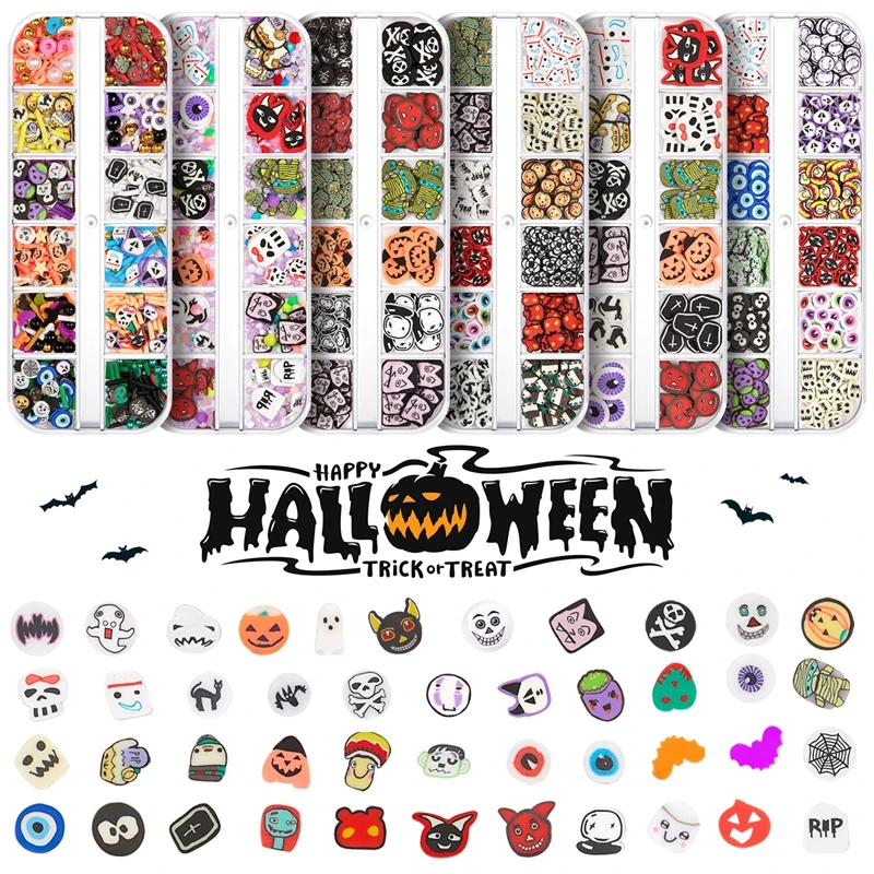 Glitter Sequins 3D Holographic Skeleton Spider Pumpkin Bat Witch Ghost Halloween Nail Art Jewelry DIY Nail Art Nail Decoration