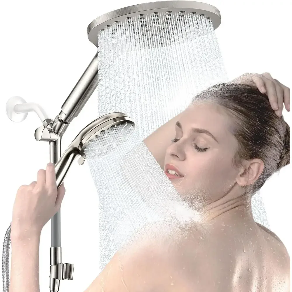 

Dual Shower Heads with Handheld Spray Combo, High Pressure Modern Rain Shower Head with 9-Mode Handheld Showerhead, Double