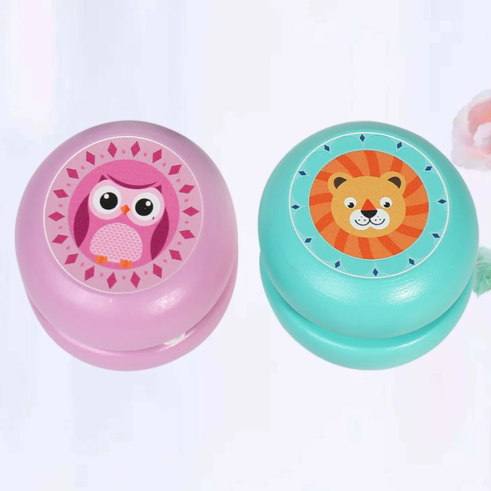 2 Pcs Wooden Yo Yo Toys Kids Yoyo Cartoon Animal Design Safe Perfect Gift for Yoyo Lovers Portable Easy to Carry