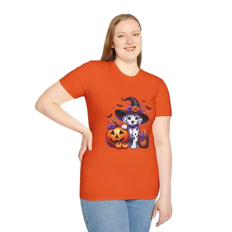 Halloween Dalmatian Witch Pumpkin T shirt Cute Pet Fall Fashion Adult