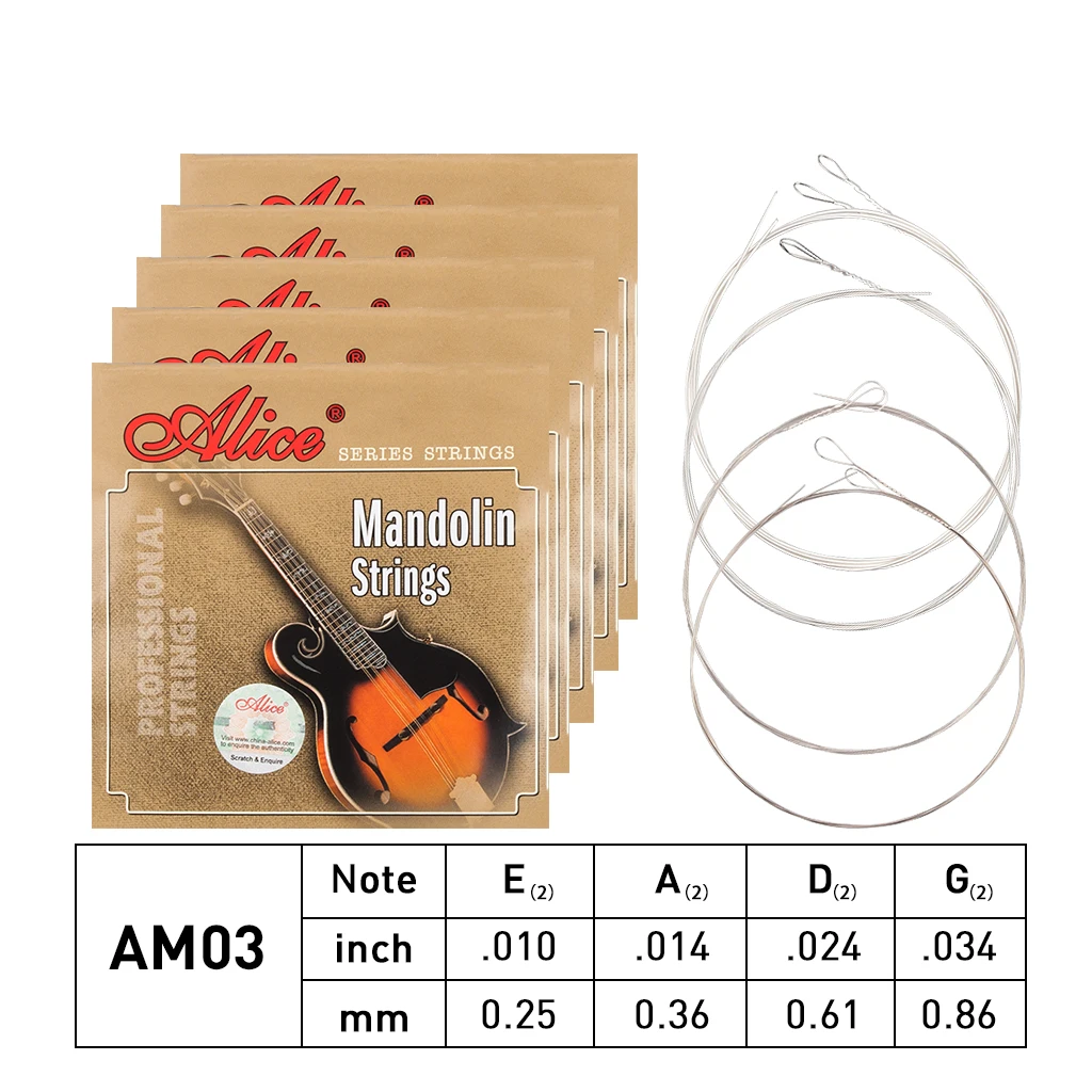 1/5 Packs Alice Silver-Plated Coated Copper Mandolin Strings Long lasting Stainless Steel Core String AM03/AM05/AM06/AM08