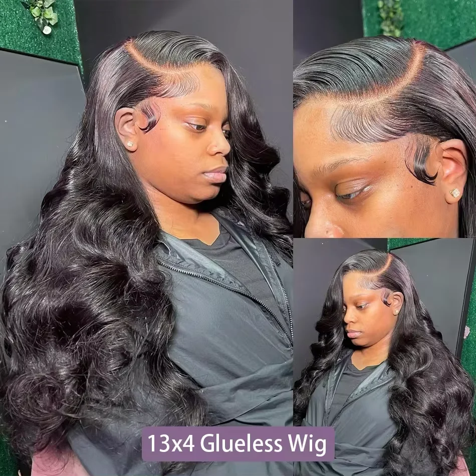 Glueless Body Wave Peruca de Cabelo Humano, Lace Encerramento, Pré Arrancado, Sem Cola, Usar e Ir com o Cabelo do Bebê, 100% 13x4, 7x5