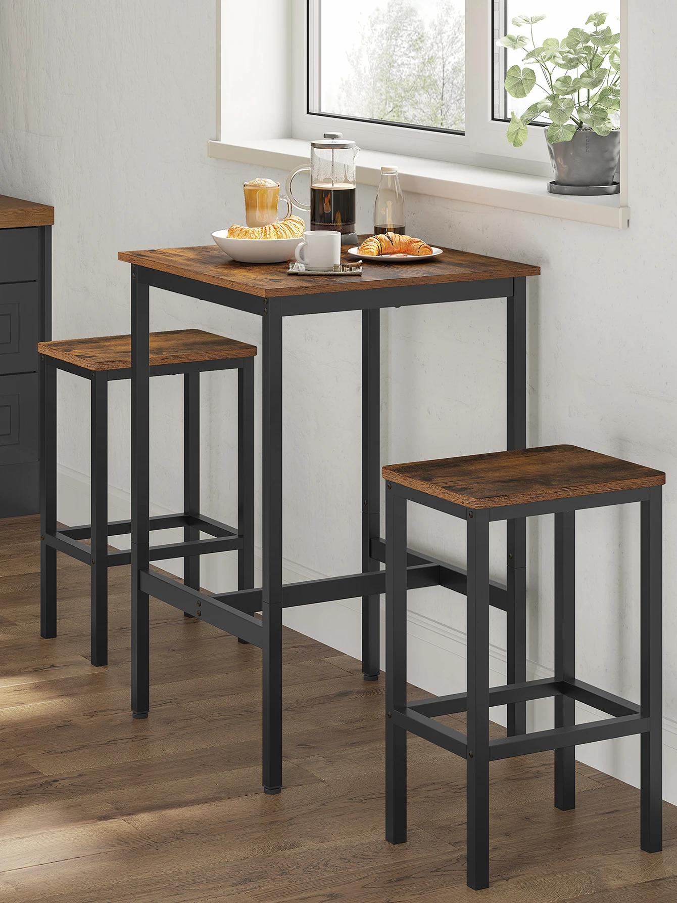 VASAGLE Bar Table, Small Kitchen Table, High Top Pub Table, For Living Room Study, Industrial Steel Frame, 23.6 X 23.6 X 35.4