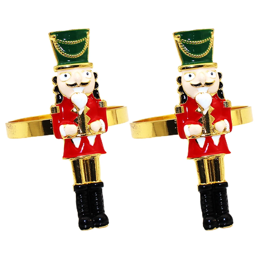 

2 Pcs Napkin Walnut Box Nutcracker Shaped Christmas Table Decor Gold Banquet Holder Dining Room Accessories Restaurant
