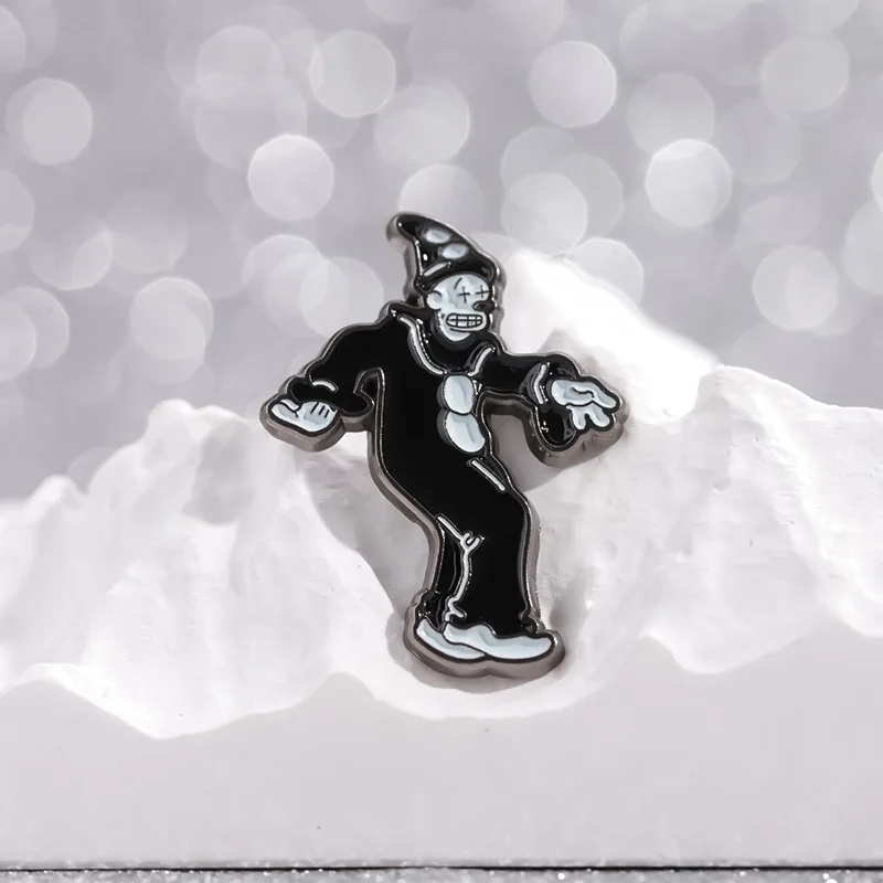  Black White Cartoon Dancing Clown Enamel Pin Brooch Metal Badge Punk Backpack Jacket Decor Gift For Goth Cartoon Lovers view 6
