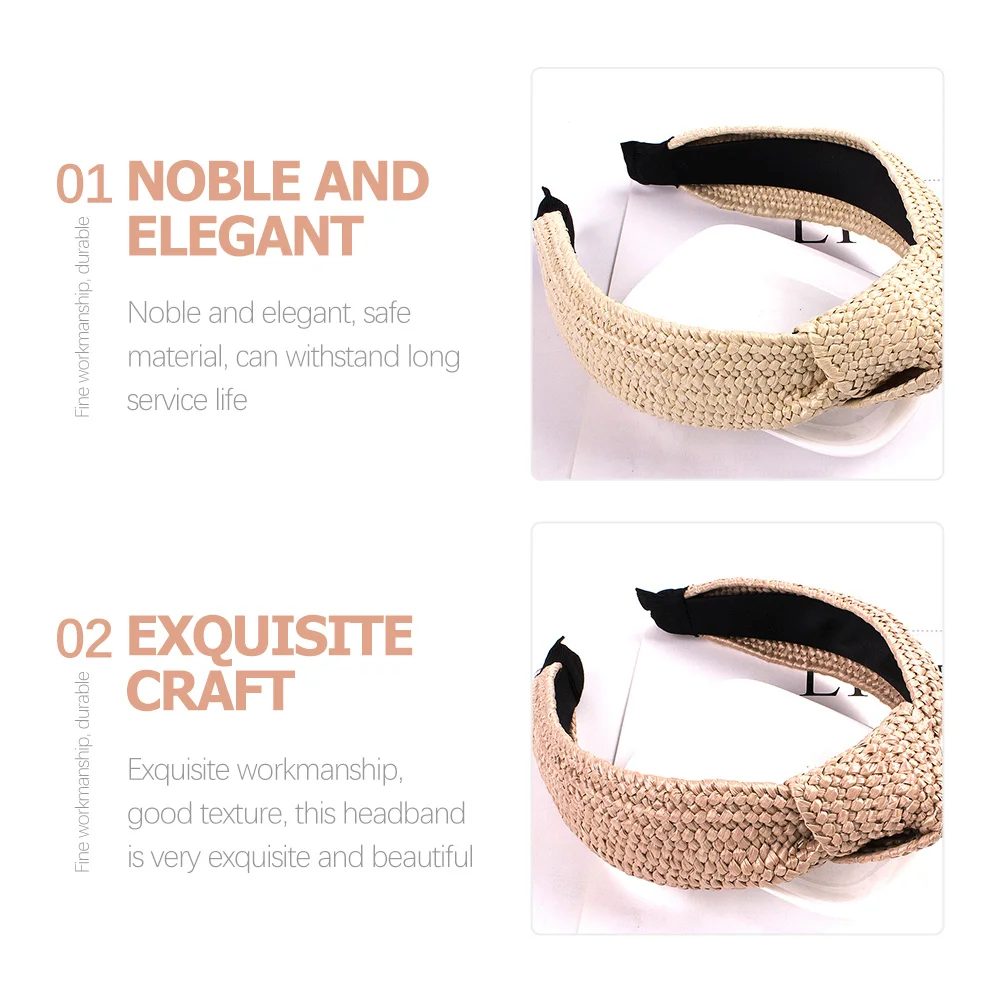 

4pcs Straw Headband Woven Raffia Hairbands Wide Knotted Headbands For Women Lightweight Beach Party Hair Accessories