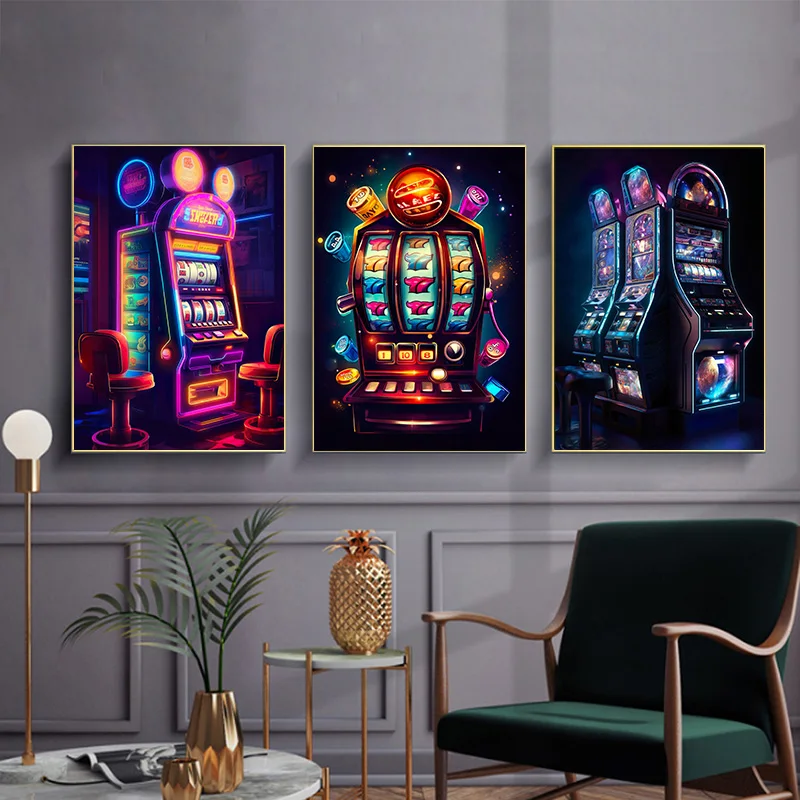 Game Hall Cosmic Slot Machine Retro Games Console  Poster Print Wall Art Pictures Canvas Painting Living Room Home Decor Gift