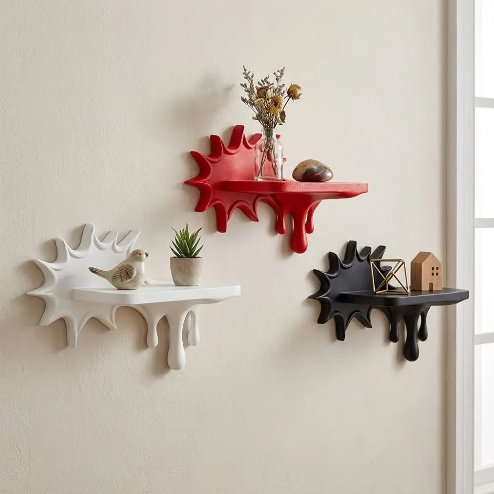 3D Printed Burst Dripping Shape Wall Shelf Irregular Shape Plastic Melting Display Rack Artistic Stable Wall Storage Shelf