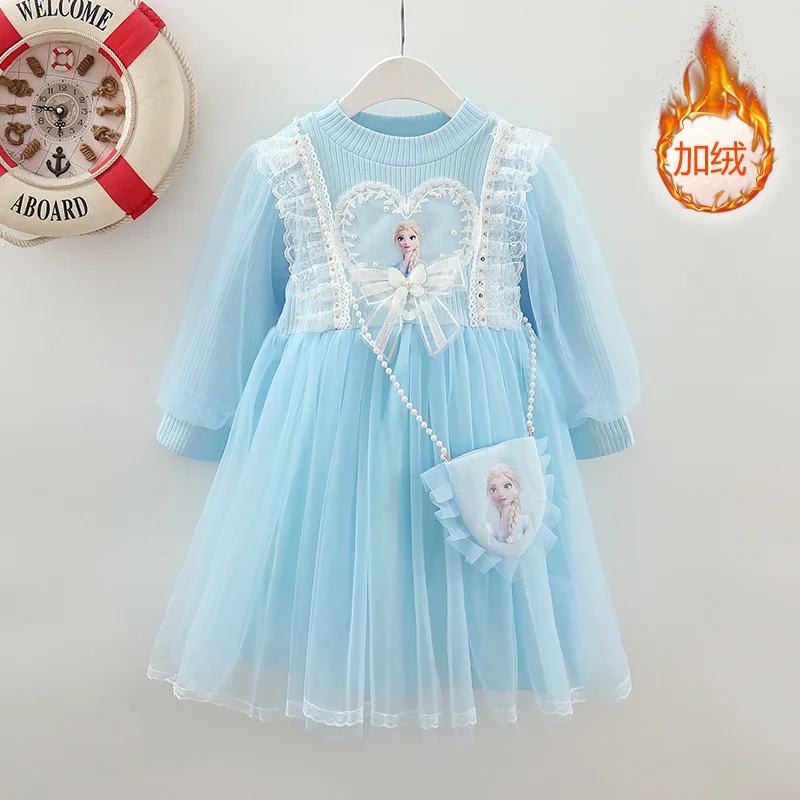 Winter warm Dresses for Girls Vestidos Frozen Elsa Dresses Birthday Party Long Sleeve Princess Costume Children\'s Prom Dress