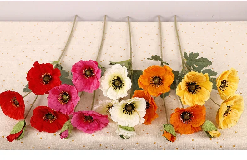 10 Stück Künstliche Beflockte Mohnblumen-Zweige Seidenblumen Einkaufszentrum-Dekoration Gelbe Mohnblumen-Simulation Café-Dekor – Detail 16