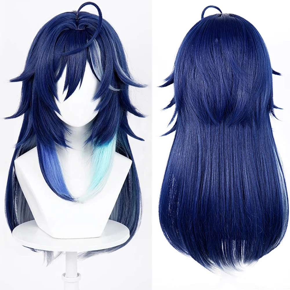 

Game Genshin Impact Ororon Cosplay Wig Synthetic Long Straight Blue Highlights Fluffy Wig Heat Resistant for Daily Party