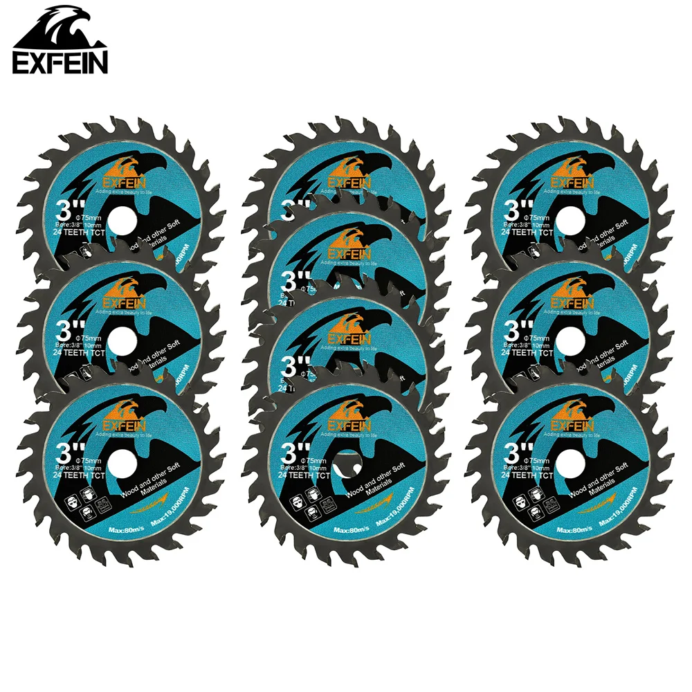 

EXFEIN 10pcs 75/85mm TCT Circular Saw Blades for Hand Circular Saws Wood Working Plastic Dimensions Professional Cutting Disc