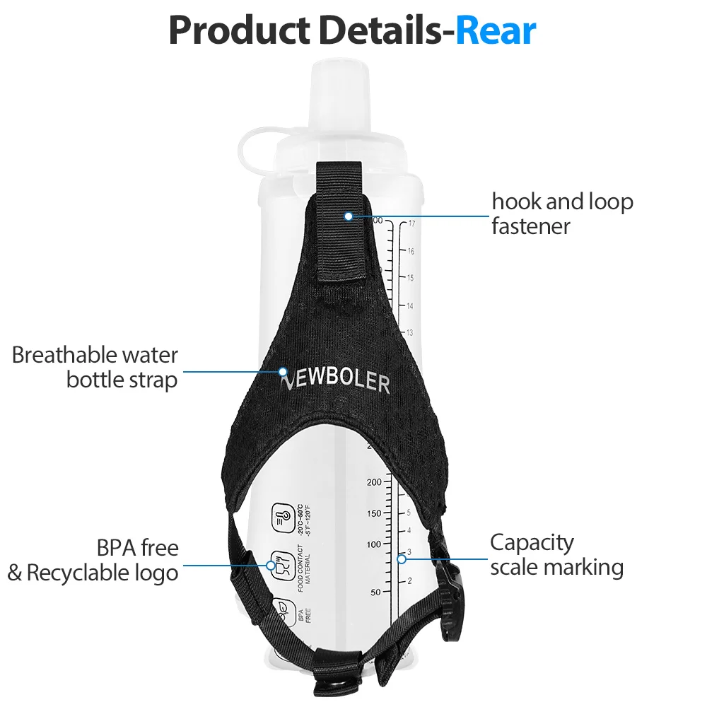 Weiche TPU-Wasserflasche, 500 ml, ultraleicht, faltbar, mit Armband, fest, rutschfest, für Outdoor-Sport, Wasserbeutel, weiche Wasserflasche – Detail 12
