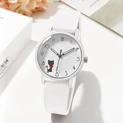 Relógio de quartzo com pulseira de silicone para mulheres Relógios de pulso para meninas Adorável Cat Dial Relógios Esportivos para Senhoras Presente de Aniversário Bonito