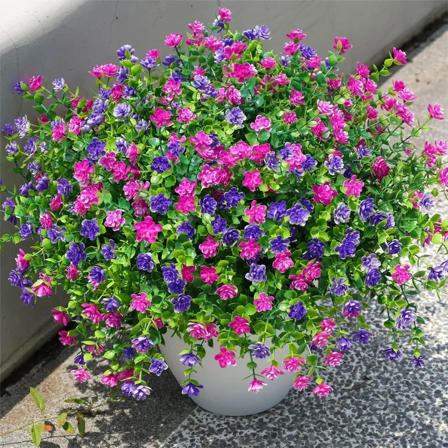 

Artificial Flowers Plants for Sping Summer Outdoors Indoors Dration 12 Bundles Fake Plastic UV Resistant Flowers Faux Greenery