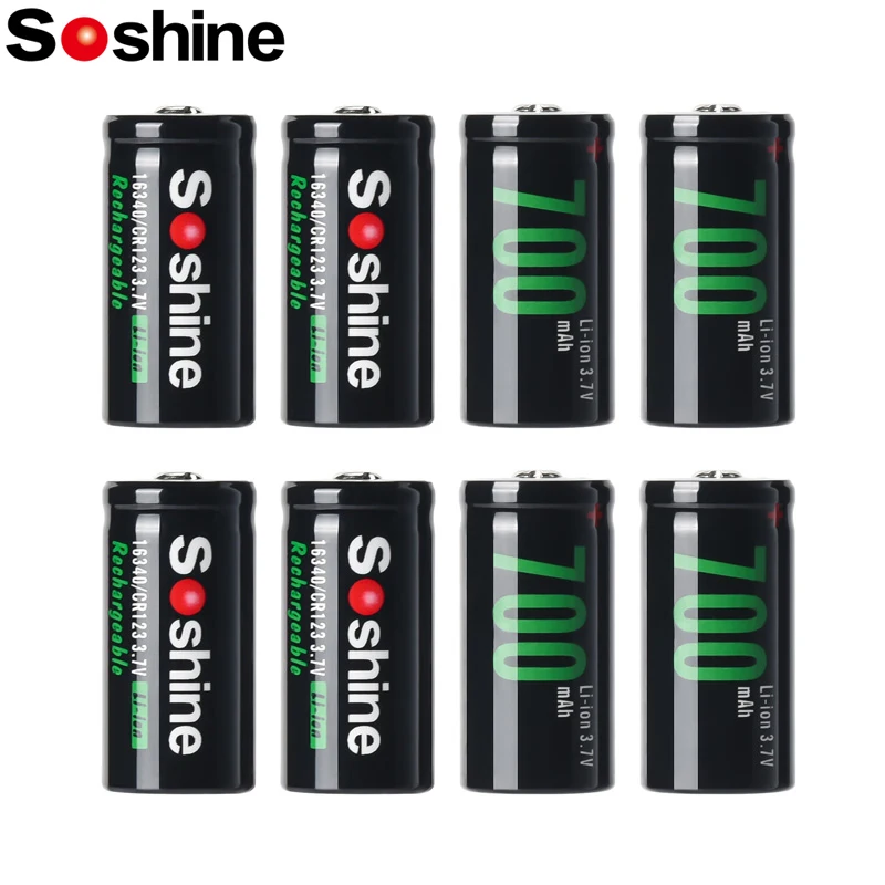 Soshine 700mAh 3.7V Lithium Batteries RCR123 16340 Li-ion Rechargeable Battery for Flashlight Smoke Alarm Camera Water Meter Toy