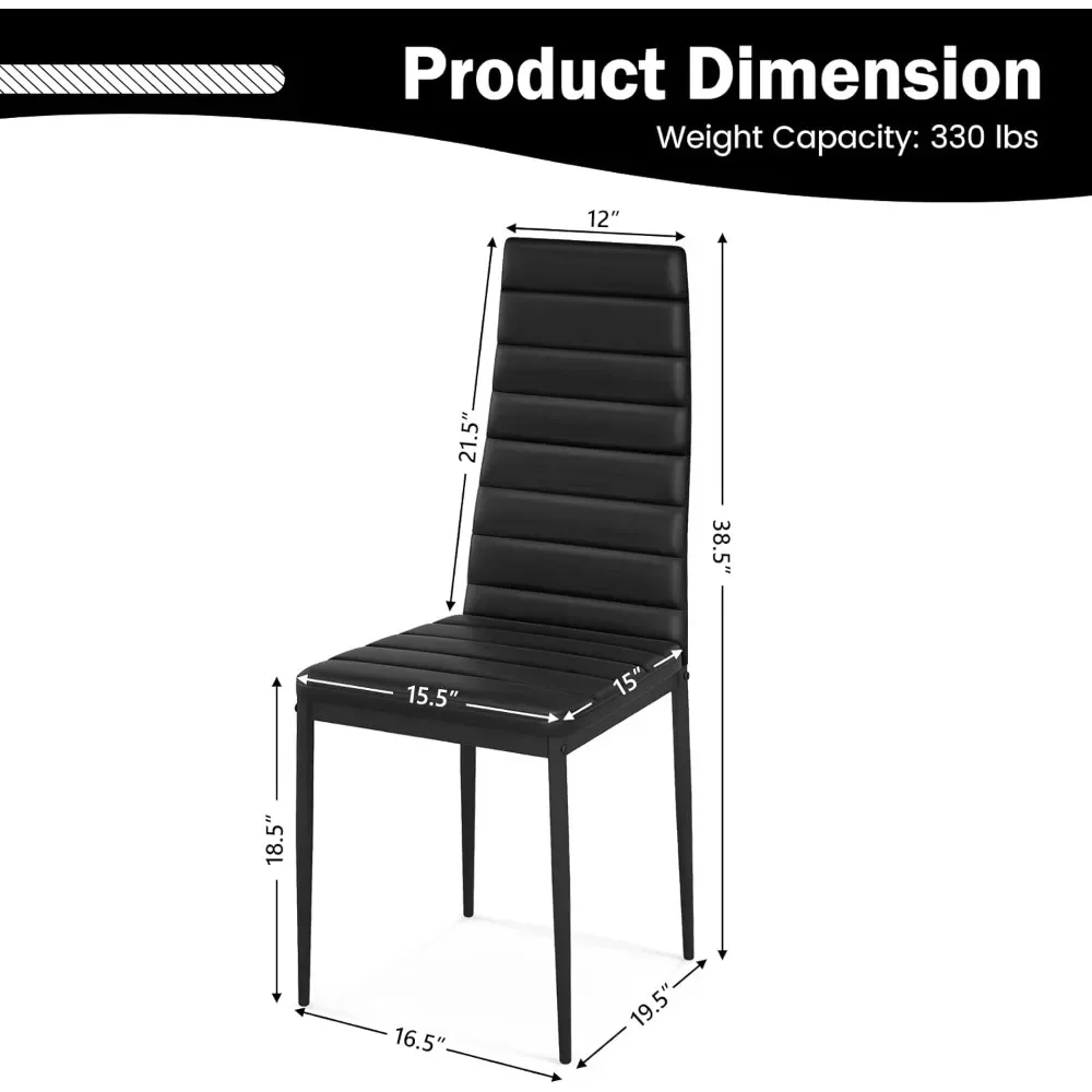 Black Polyvinyl Chloride Metal Dining Chair Set of 6 - Ergonomic High Back, Soft Padded Seat and Back