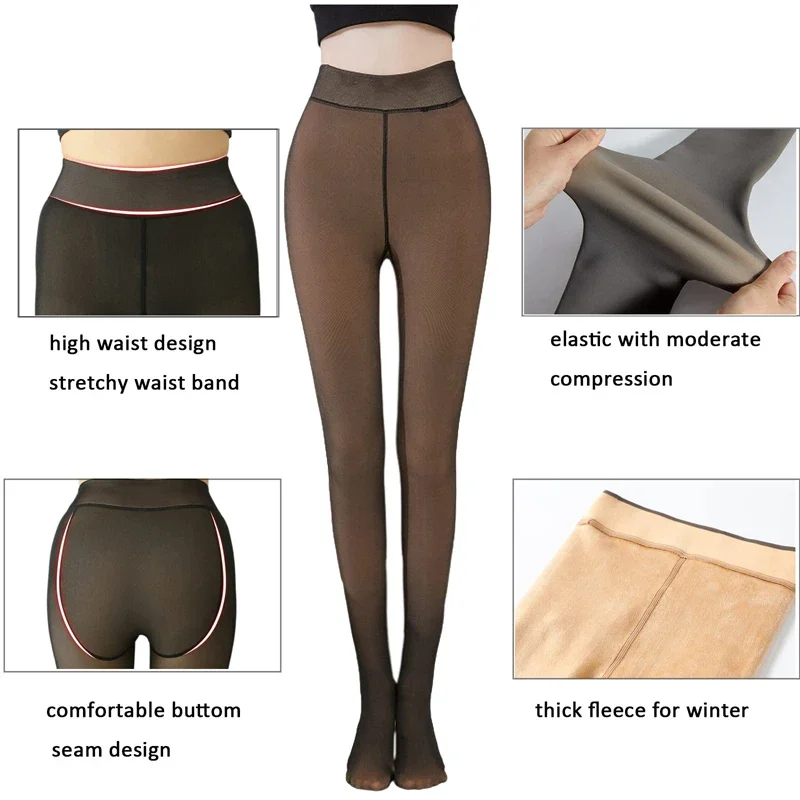 Warm Leggings Women Pantyhose Winter Warm Thick Translucent Tights Sexy High Waist Elasticity Fleece Thermal Stockings Female