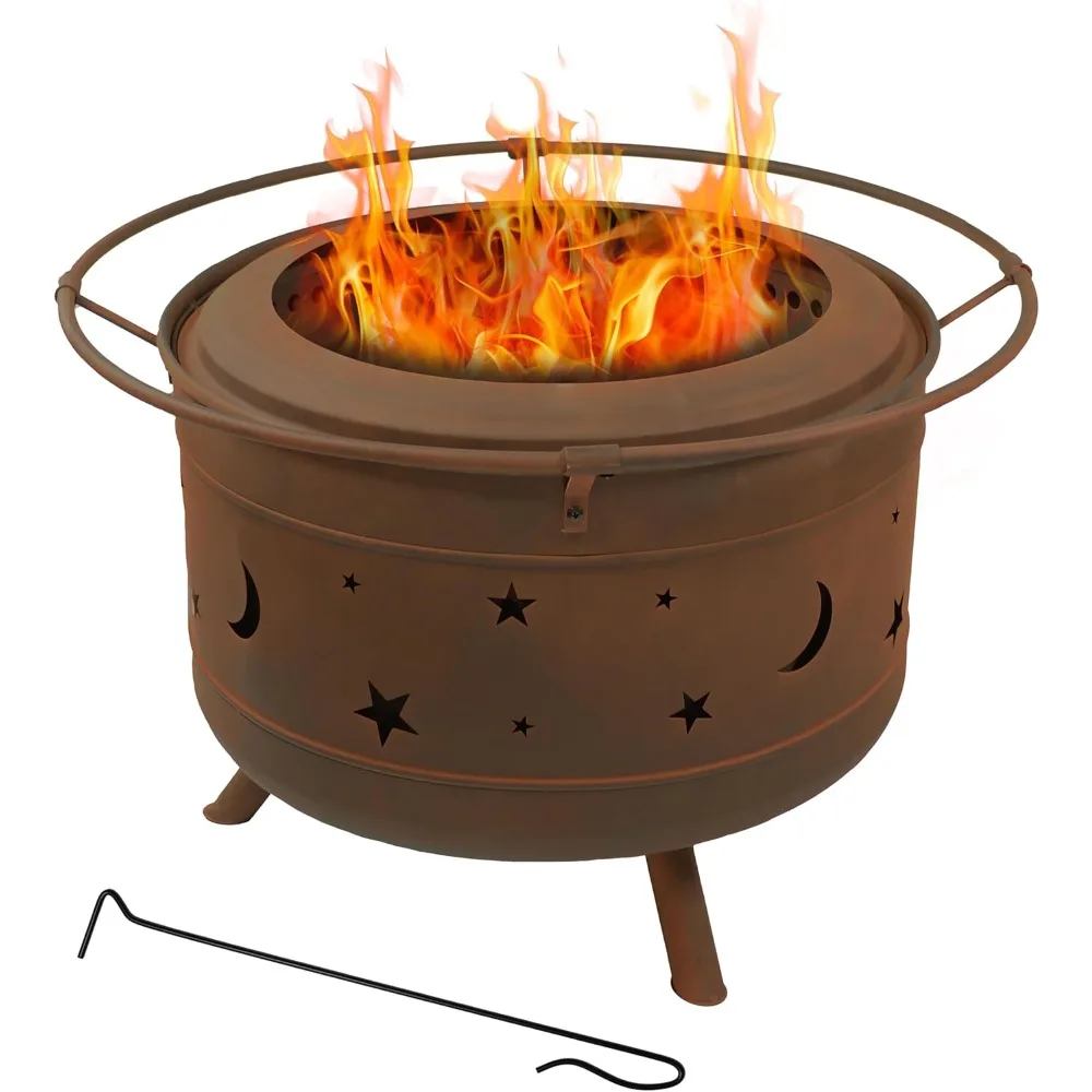 

30-Inch Cosmic Smokeless Wood-Burning Fire Pit with Cover and Poker - Steel Outdoor Smokeless Fire Pit