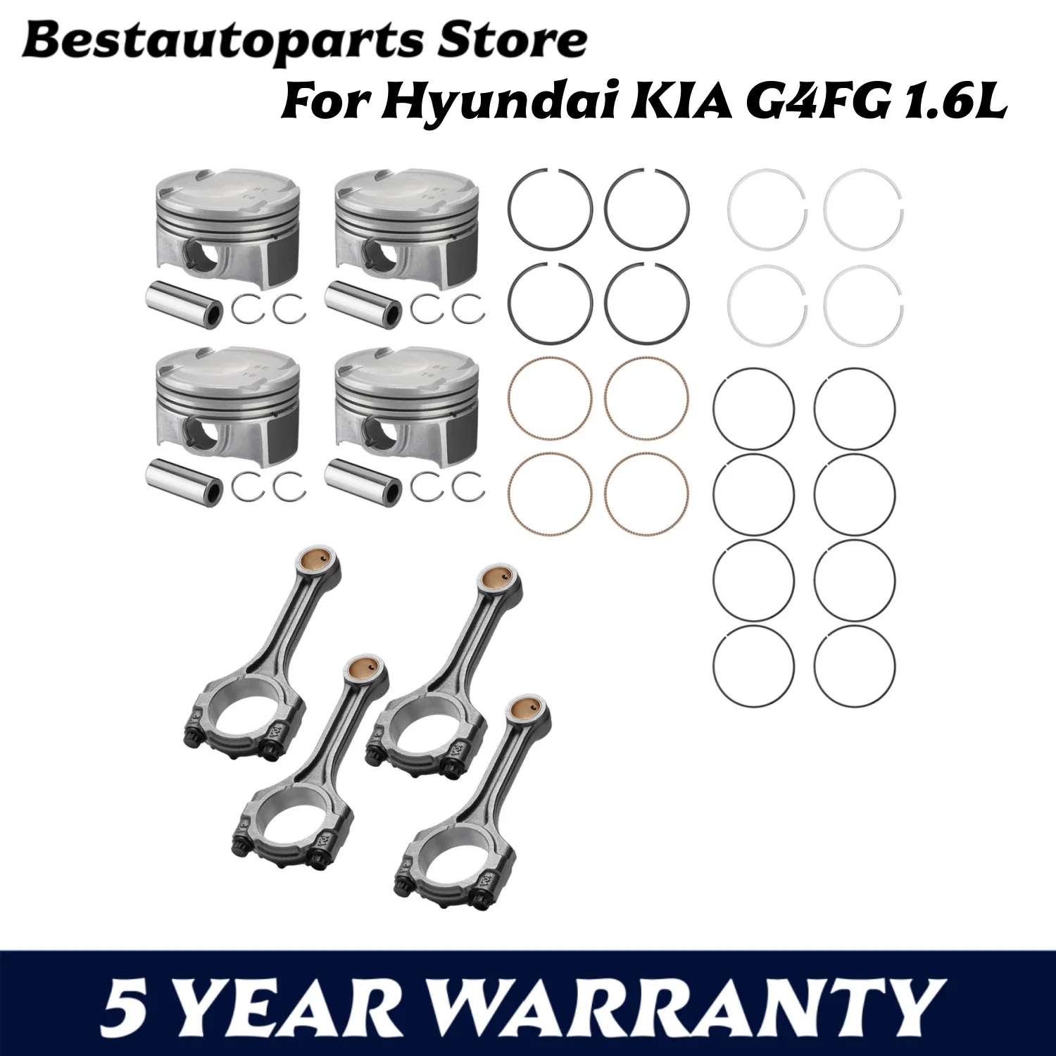G4FG Engine Piston Kit& Connect Rod For Hyundai Kia 1.6L 23041-2B900 23510-2B000