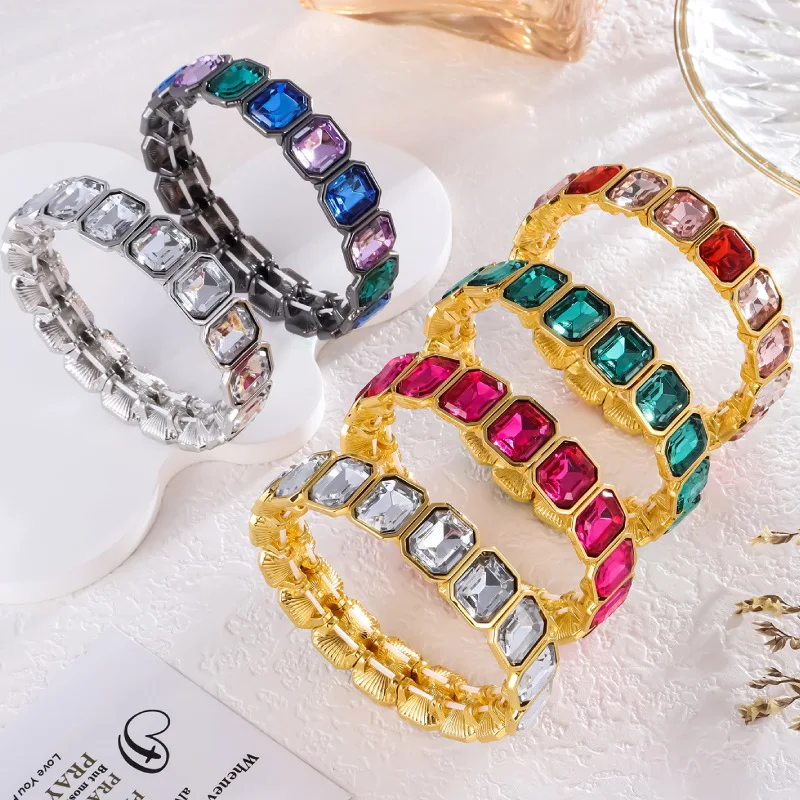 

Hip Hop Bracelet Women's Full Zircon Jewelry Retractable Elastic Rope Trend Punk Style Jewelry