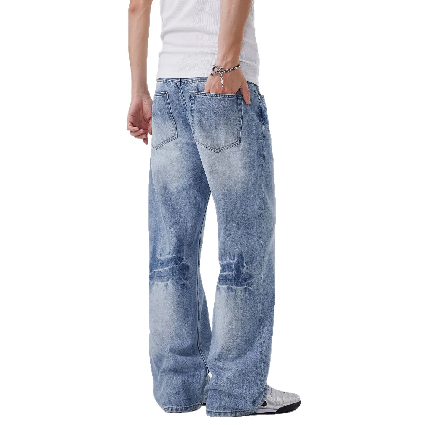 2026 Spring and Summer New Trendy Wide-leg Straight Jeans Men's Daily Loose Micro-pull Casual Trousers