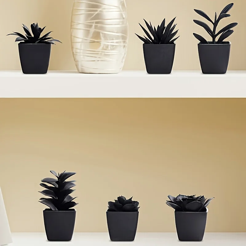 6PCS Simulation Black Department Fleshy, Living Room Study Porch, Indoor And Outdoor Home Decoration