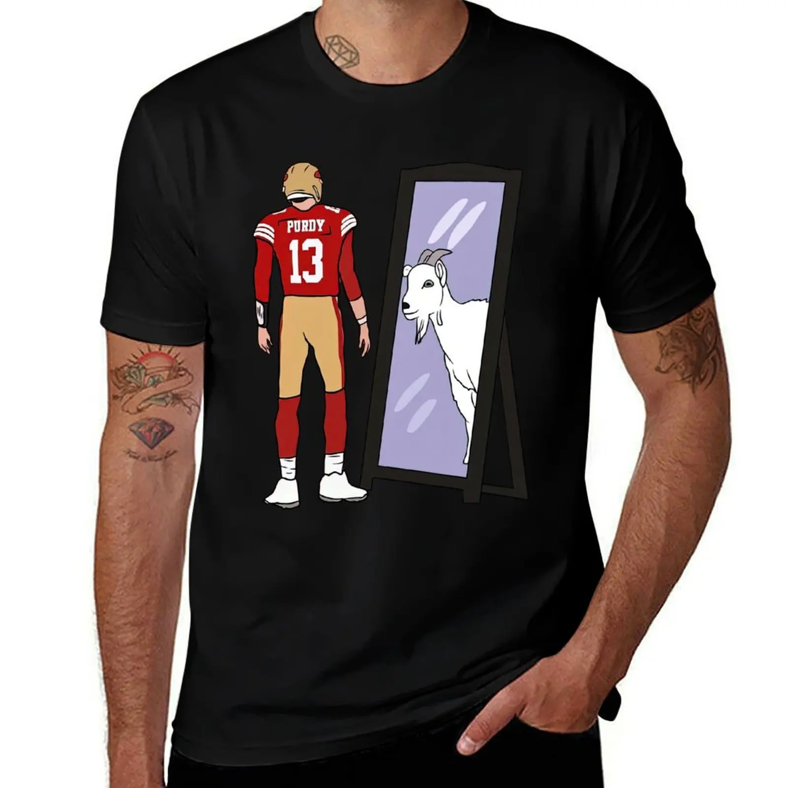 Brock Purdy Mirror GOAT Posters and Art T-Shirt cotton t-shirt plain for man package T-Shirt