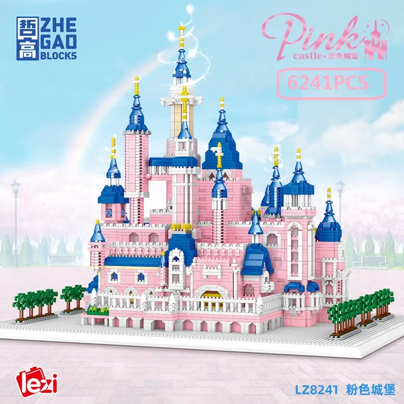 

LEZI Mini Blocks Beautiful Pink Castle Building Micro Bricks Plastic Fun Snow Palace Juguetes Toys Kids Gift Girl Birthday 8241