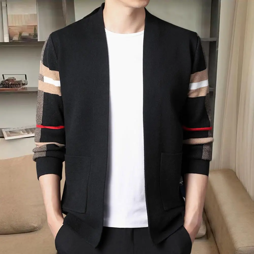 High Knitted Cardigan Men's Fashion Luxury Striped Sweater Casual Shawl 2023 Spring And Autumn Trend Men's Wear Coat