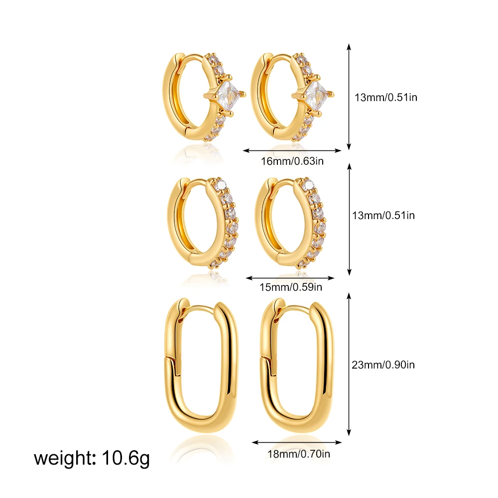 Fashion Gold Color U-shape Hoop Earrings for Women Dainty CZ Zircon Mini Circle Huggie Hoops Set Cartilage Jewelry 3pair