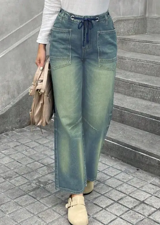 

Loose Women's Jeans Summer Minimalist Retro Washed Distressed High Waisted Straight Leg Jeans Suitable for Work and Outings