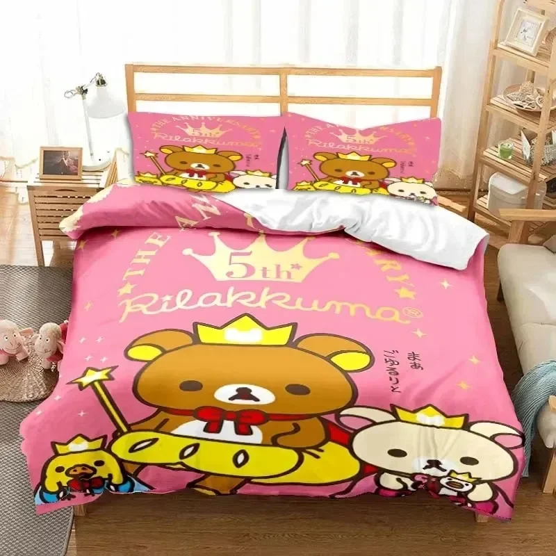 Cartoon Rilakkuma Bear Bedding Set Duvet Cover Bed Set Quilt Cover Pillowcase Comforter king Queen Size Boys Adult Bedding Set