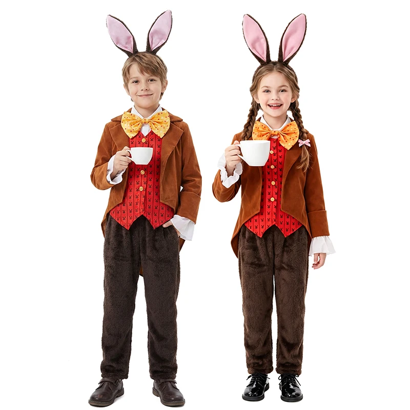 Disfraz Unisex de Alicia en el País de las Maravillas para Niñas, Ropa de Carnaval, Lindo Conejito, Disfraz de Halloween, Disfraz de Conejo de la Marcha para Niños, Disfraz para la Hora del Té