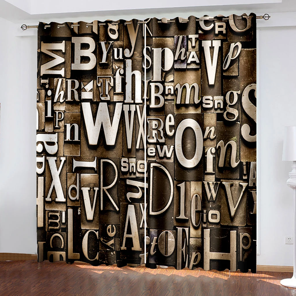 Luxury Blackout 3D Window Curtain For Living Room office Bedroom brown letter curtains 3D Curtains For Living Room office Bedroo